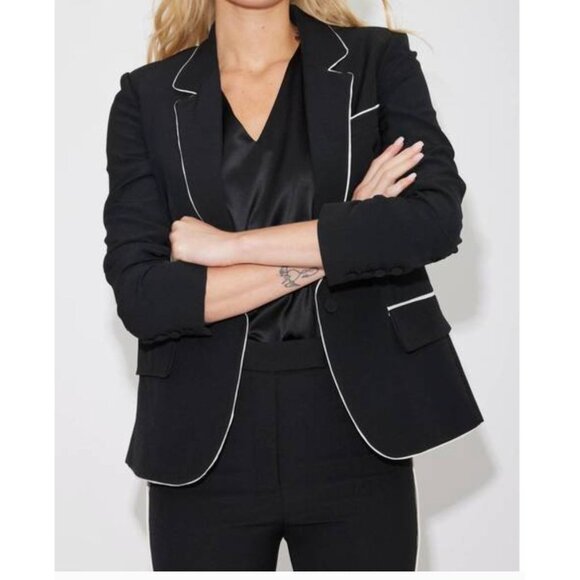 Generation Love Madison Crepe Tuxedo Blazer Jacket Black White Piping Sz Medium - Picture 1 of 6